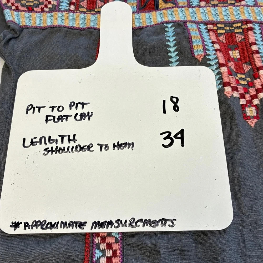 Johnny Was Ezra Shift Dress Gray Linen Embroidered Tribal Motif Mini Tunic S - Picture 4 of 11